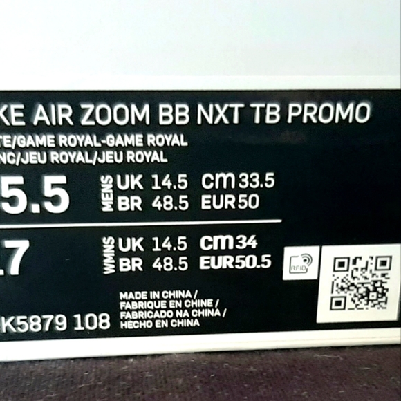 NWT 🏀 Nike Air Zoom BB NXT TB Promo White/ Game Royal size 15.5 - Picture 8 of 8